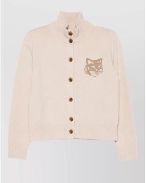 Maison Kitsuné Wool Intarsia-Knit High-Neck Cardigan - Natural
