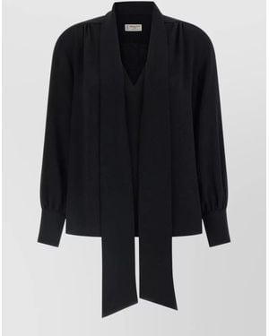 Alberto Biani V-Neck Lavallière Long-Sleeve Blouse - Black