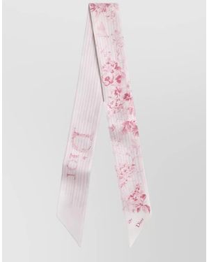 Dior Long Tie Floral And Striped Pattern - Pink