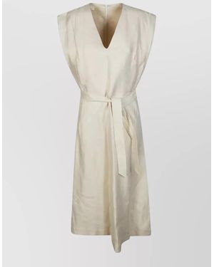 Incotex Lia Dress V Neck Belted Midi - White