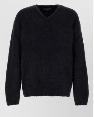 Dolce & Gabbana Alpaca Blend Oversized V-Neck Long-Sleeve Jumper - Blue