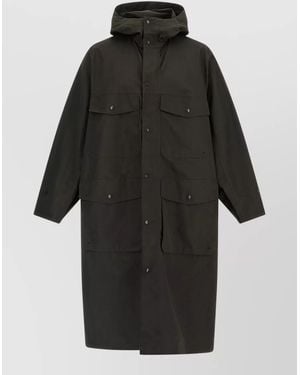 Lemaire Hooded Trench Coat Long Cut Pockets - Black