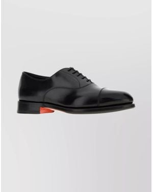 Santoni Cap Toe Leather Lace-Up Shoes - Black