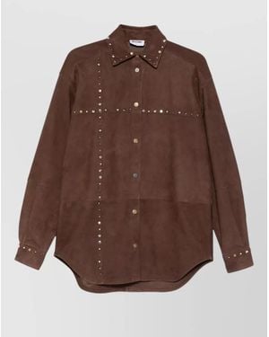 Moschino Suede Shirt Pointed Collar Long Studded Sleeves - Brown