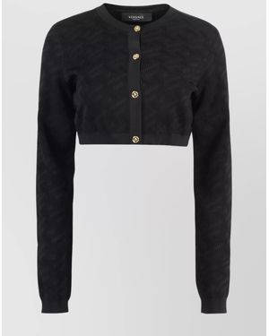 Versace Cropped Jacquard Knit Cardigan - Black