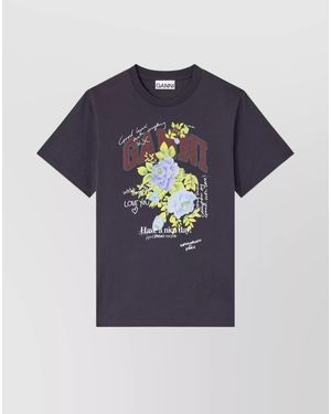 Ganni Organic Cotton Printed T-Shirt - Blue