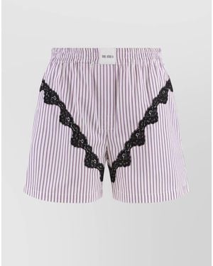 The Attico Cotton Lace-Trim Cropped Trousers - Purple