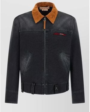 Marni Canvas Jacket Adjustable Hem Contrast Collar Side Pockets - Blue