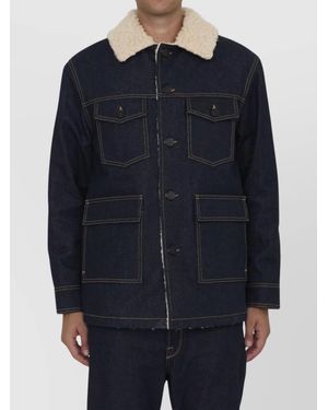 Golden Goose Marsha Denim Twill Jacket With Shearling Collar - Blue