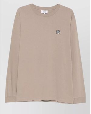 Maison Kitsuné Casual Crew Neck Shirt Embroidered Detail - Natural