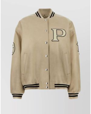 Prada Leather Bomber Jacket - Natural