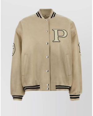 Prada Leather Bomber Jacket - Natural