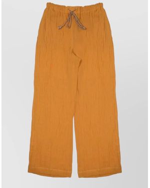 120% Lino Linen Shorts Wide Cut Back Pockets - Orange