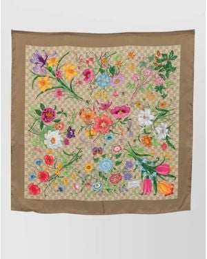 Gucci Flora Silk Square Scarf Border Detail - Metallic