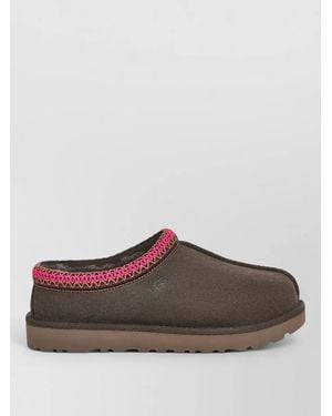 UGG Shearling Fur Suede Slip On Slippers - Brown