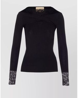 Valentino Garavani Knitwear With Lace Cuffs And Long Sleeves - Blue