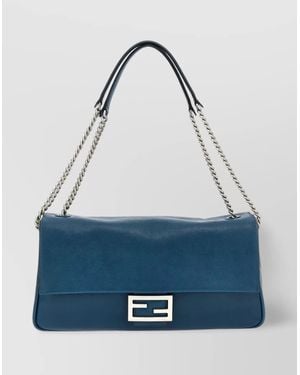 Fendi Baguette Large Leather Shoulder Bag - Blue