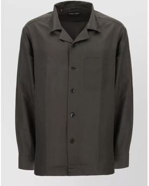Tom Ford Silk Shirt Collared Design Chest Pocket - Black