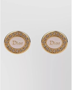 Dior Stud Earrings Round Shape Tone Crystals - Natural