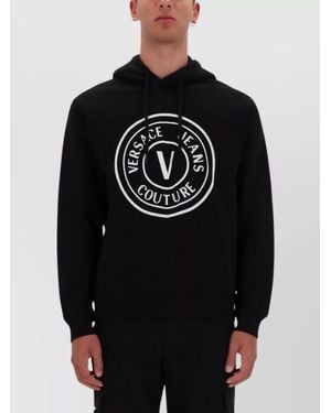 Versace Jeans Couture Hooded Jumper With Ribbed Cuffs And Hem - Black