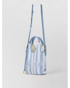 Chloé Mini Striped Tote Bag Jacquard Strap - Blue