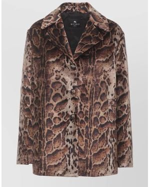 Etro Short Animalier Padded Jacket Lapel Collar - Brown