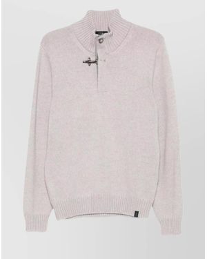 Fay Ribbed Turtleneck Sweater Featuring Elbow Patches - Pink