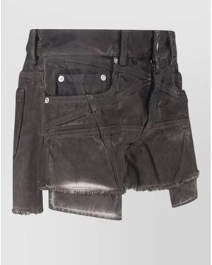 Rick Owens Straight Shorts Frayed Hem Distressed Finish Pockets - Black