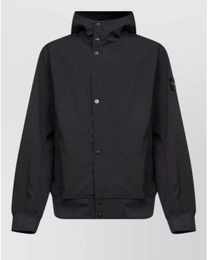 Stone Island Hooded Blouson Jacket Badge Sleeve - Blue