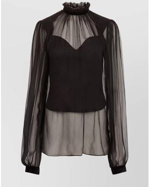 Nina Ricci Balloon Sleeve Sheer Top - Black