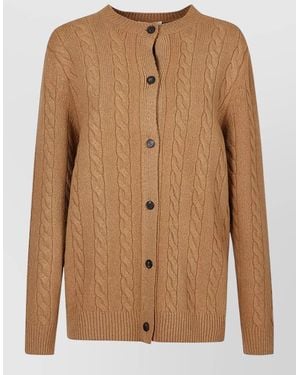 The Row Loneke Cardigan Cable Knit Ribbed Trims - Brown