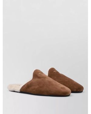 Prada Suede Leather Flat Sole Round Toe Mules - Brown