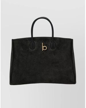 Burberry Small Structured Suede Tote Bag - Black