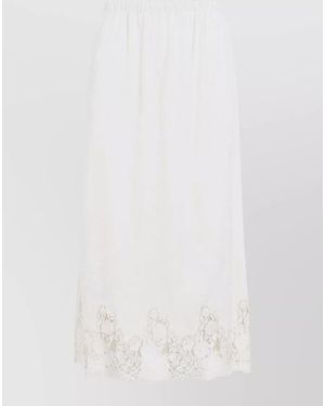 Alberta Ferretti Velvet Pencil Skirt Scalloped Lace Hem - White