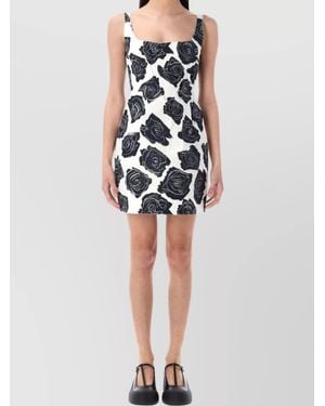 Marni Floral Mini Dress Square Neckline - Black