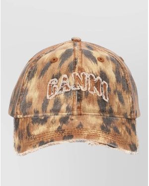 Ganni Distressed Curved Brim Structured Hat - Natural