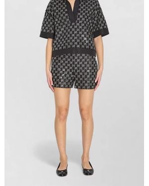 Gucci Lamé Tweed V-Neck Short-Sleeve Shirt - Black