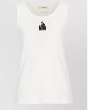 Lanvin Round Neck Sleeveless Top Beaded Embroidery - White