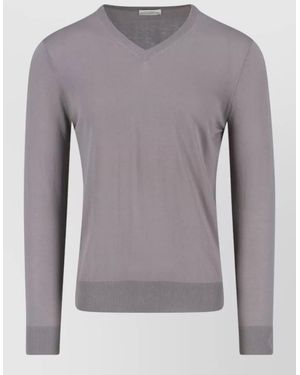 Ballantyne Knit Jumper Long Sleeves Ribbed Cuffs V Neckline - Grey