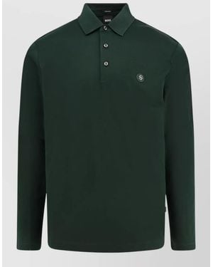 BOSS Cotton Jersey Polo Shirt Long Sleeves - Green