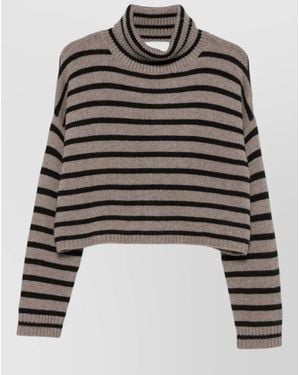 Lisa Yang Striped Cashmere Turtleneck Sweater - Gray