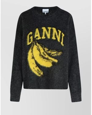 Ganni Wool Blend Crew Neck Sweater - Black