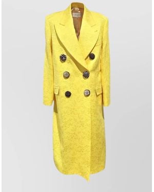 Dries Van Noten Jewel Button Long Coat Textured Lapels - Yellow