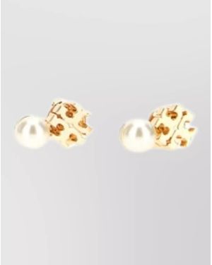 Tory Burch Moondance Brass Earrings Stud Pearl Detail - Metallic