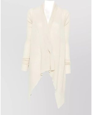 Rick Owens Virgin Wool Ribbed Open Front Cardigan - White