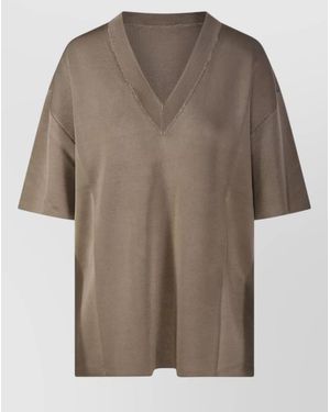 Ami Paris Short-Sleeve V-Neck Jumper - Brown