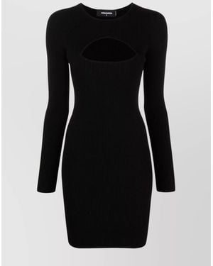 DSquared² Ribbed Texture Crew Neck Mini Dress - Black