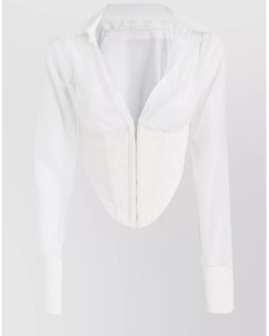 Dion Lee Collared Long Sleeve Corset Style Top - White