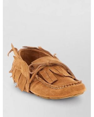 Alberta Ferretti Suede Lace Up Moccasin Loafers Fringe - Brown