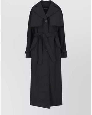 Dondup Long Coat Belted Waist Contrast Collar - Black